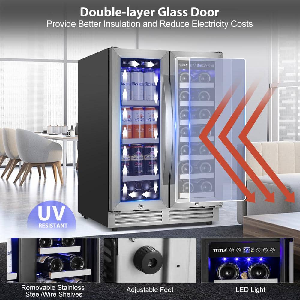 24" Stainless Steel Dual Zone Wine and Beverage Refrigerator