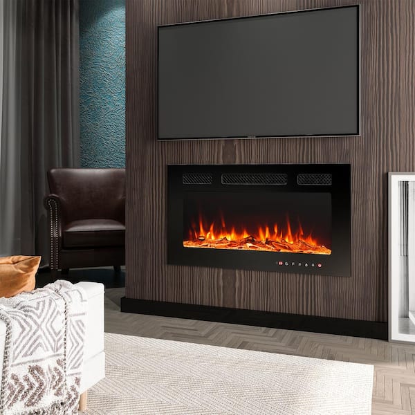 30 in. Black Wall-Mounted Recessed Electric Fireplace Insert with Remote Control and Adjustable Heating/Flame