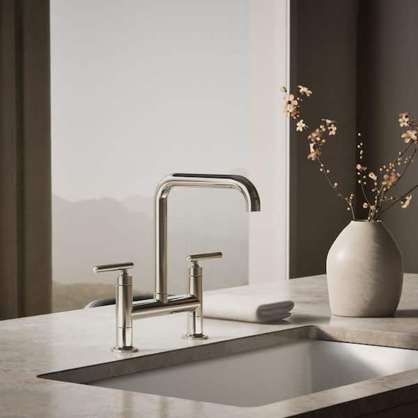 Purist 2 Handle Bridge Kitchen Faucet in Vibrant Polished Nickel