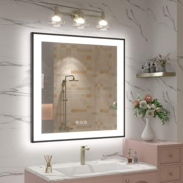 32 in. W x 32 in. H Square Framed UL Certified Front and Back LED Anti-Fog Tempered Glass Wall Bathroom Vanity Mirror