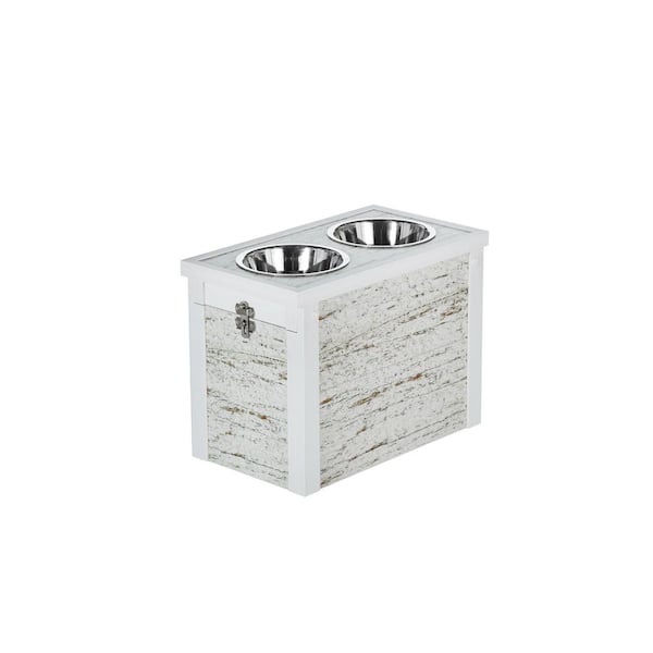 New Age Pet ECOFLEX Piedmont 60 oz. 2-Bowl Diner with Sliding Lid Storage Bin in Distressed