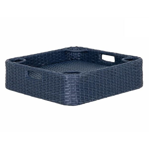 Sunjoy Navy 24 in. x 24 in. Wicker Floating Durable and Sturdy Aluminum Frame Pool Accessory Tray