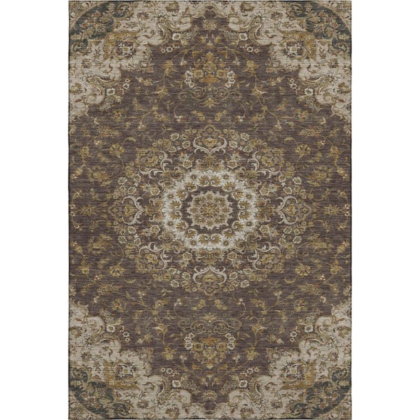 Mayfield Premium Machine Washable Abstract AMF2543 Chocolate 8 ft. x 10 ft. Area Rug
