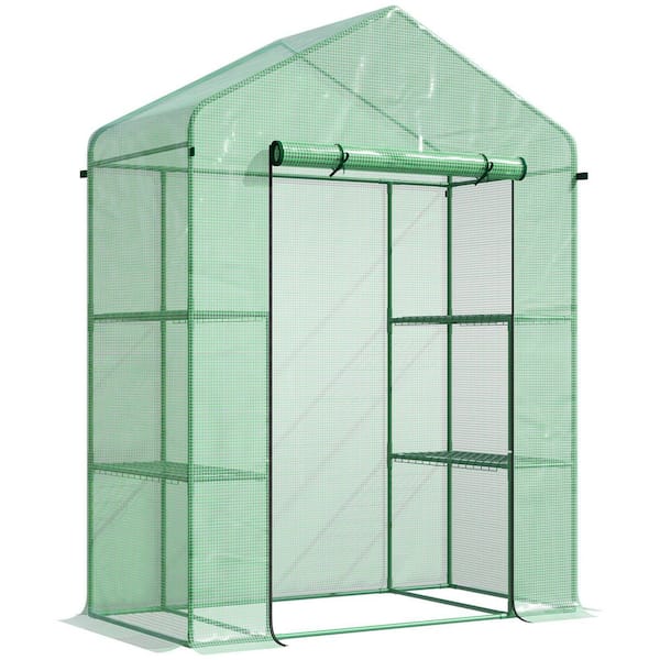56.00 in. W x 28.75 in. D x 76.75 in. H Green Steel Mini Walk-In Greenhouse with 3 Tier Shelves for Plant Growth