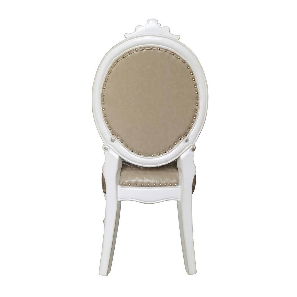 Versailles White Faux Leather Upholstered Side Chair with Wood Frame