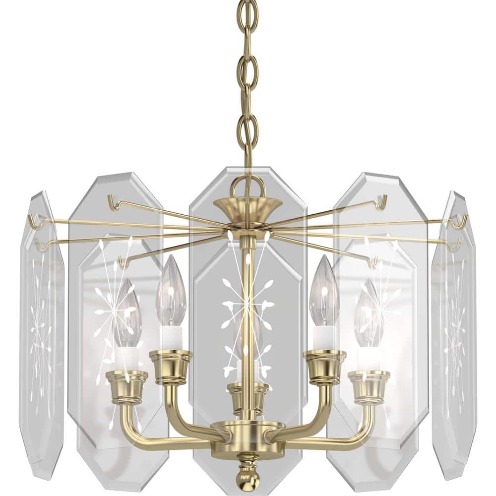 Elegant Polished Brass 5-Light Chandelier with Clear Glass Shades