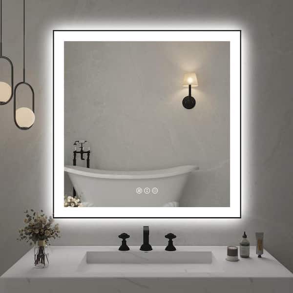 Farmhouse Iron Framed Wall Mirror with Shelf - 30 H x 21 W Large Bathroom  Mirrors for Wall, Rectangular Black