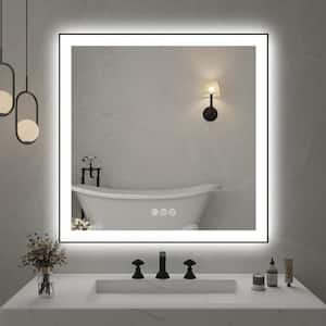 36 in. W x 36 in. H Rectangular Aluminum Framed Backlit and Front light LED wall mounted Bathroom Vanity Mirror in Black