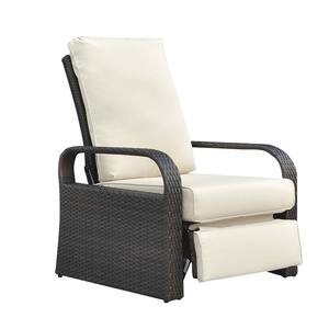 Wicker Outdoor Patio Adjustable Recliner Chair Beige Thick Cushions All-Weather Wicker Rust-Resistant Aluminum Frame