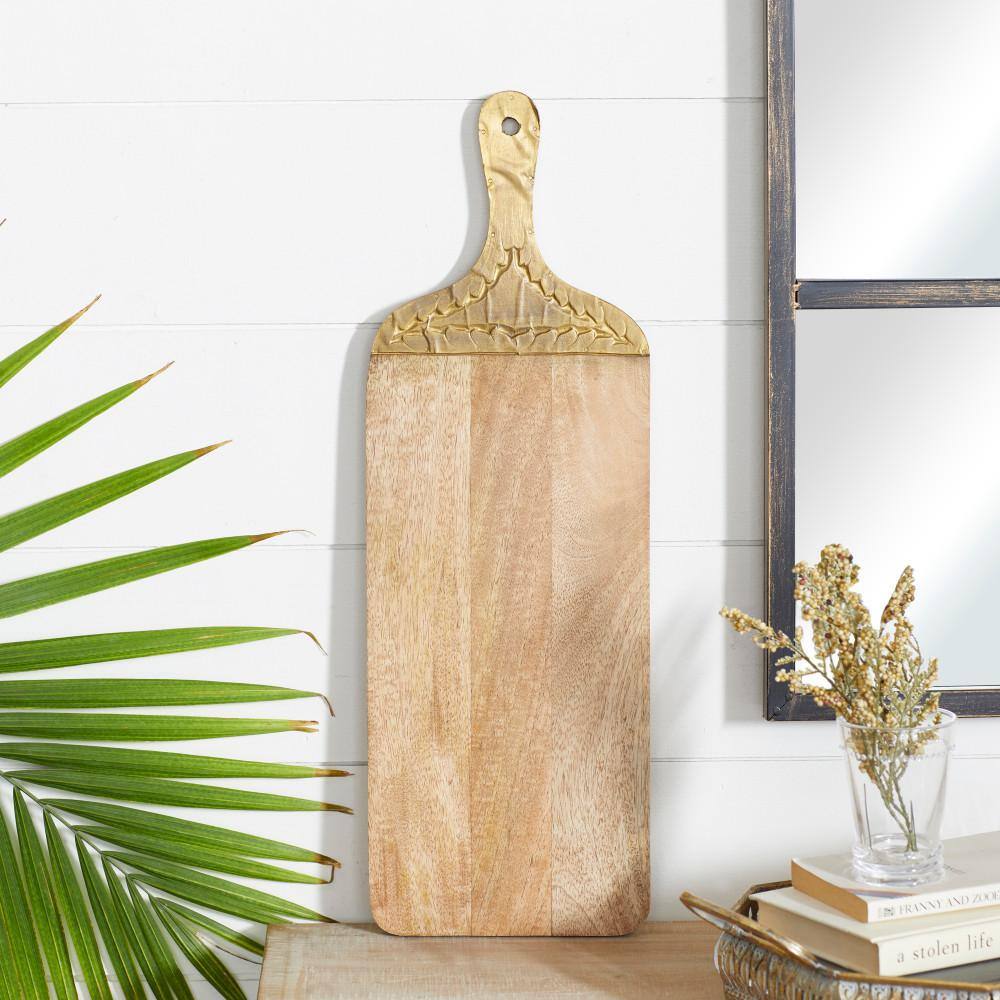 Brown Mango Wood Rectangular Cutting Board with Gold Accents
