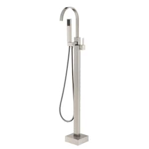Single-Handle Floor-Mounted Bathtub Faucet High Flow Bathroom Tub Filler with Hand Shower, Brushed Nickel