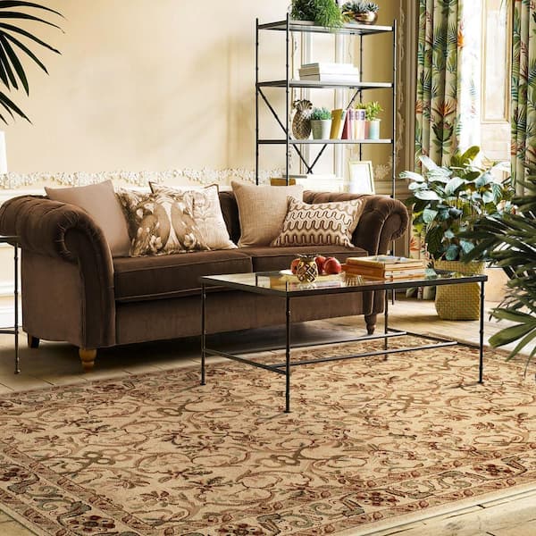Heritage Ivory 8 ft. x 10 ft. Rectangle Floral Vine Scroll Polypropylene Area Rug