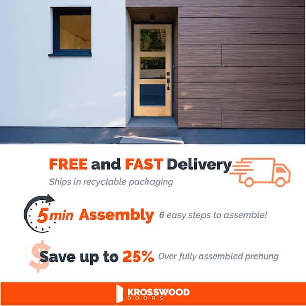 DIY 36 in. x 80 in. Modern Hemlock LeftHand 3-Lite Clear Glass Black Stain Wood Front Door Kit w/ Quick Assemble Jamb