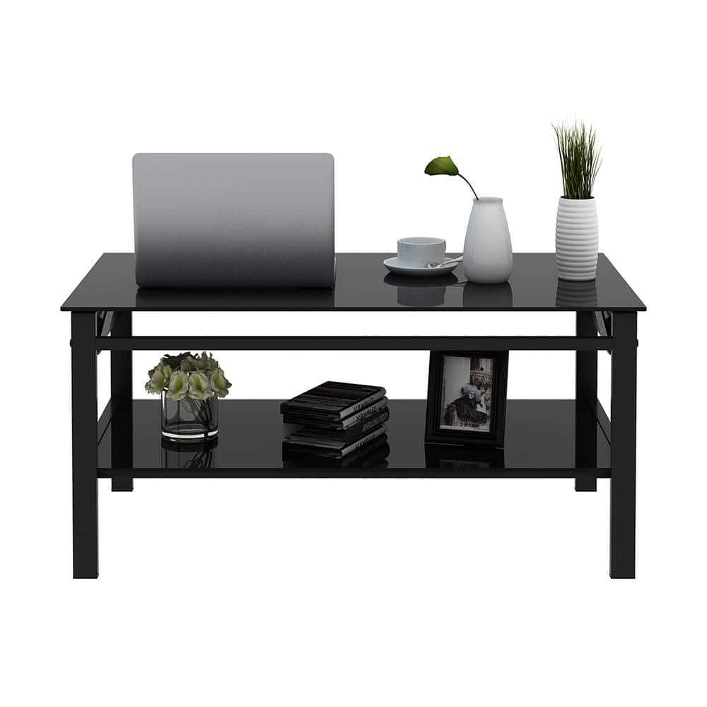 Black Glass Lift-Top Rectangular Outdoor Coffee Table