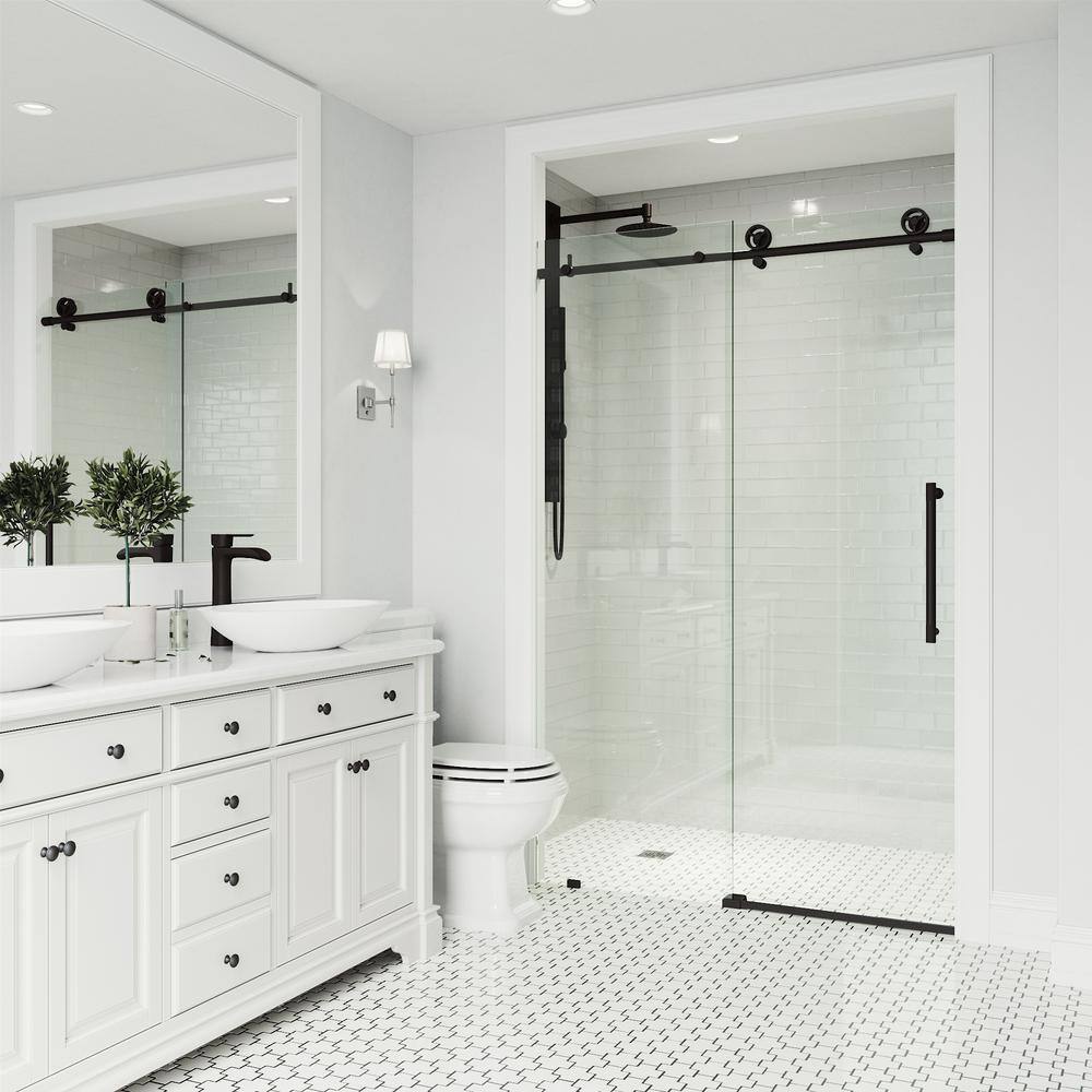 Cass 68" Frameless Sliding Shower Door with Matte Black Hardware