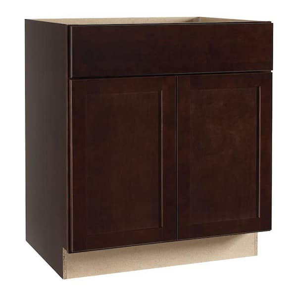 Hampton Bay Shaker 30 in. W x 24 in. D x 34.5 in. H Assembled Base Kitchen Cabinet in Java with Ball-Bearing Drawer Glides