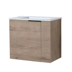 22 in. W Floating Bath Vanity with White Ceramic Single Sink Top, Soft Close Door and Pull Handle, Imitative Oak