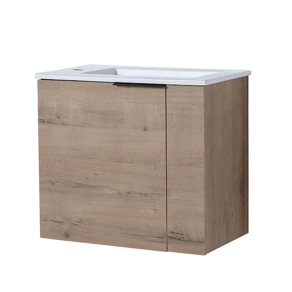 Adrinfly 22 in. W Floating Bath Vanity with White Ceramic Single Sink Top, Soft Close Door and Pull Handle, Imitative Oak