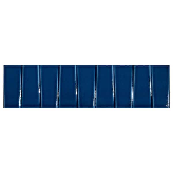 Ivy Hill Tile Colorwave Steps Nautical Blue 4.43 in. x 0.34 in. Polished Crackled Ceramic Wall Tile Sample