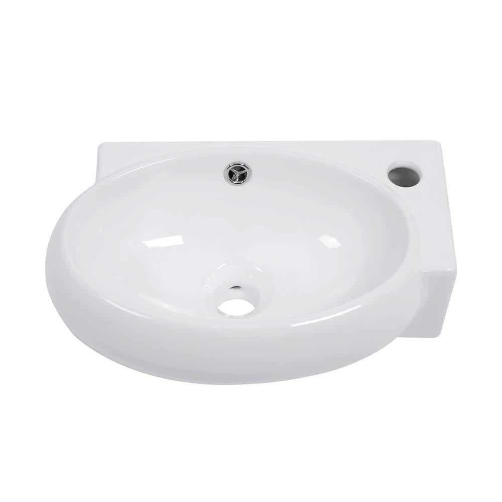 16 in. x 11 in. Wall-Mounted Oval Bowl Rectangular Bathroom Sink, Ceramic White Floating Lavatory Vessel Sink Right Hand price history on PriceWatchPro