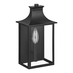 Emory Hills 11.5 in. 1-Light Matte Black Outdoor Hardwired Wall Lantern Sconce with No Bulbs Included