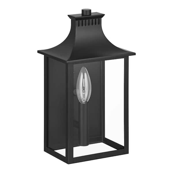 Hampton Bay Emory Hills 11.5 in. 1-Light Matte Black Outdoor Hardwired Wall Lantern Sconce with No Bulbs Included