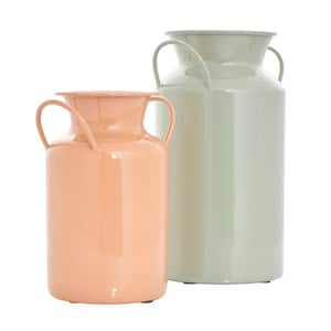 Multi Colored Jug Metal Decorative Vase with Handles (Set of 2)