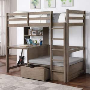 Dovalle Warm Gray Twin over Workstation Kids Loft Bed with Bookcase