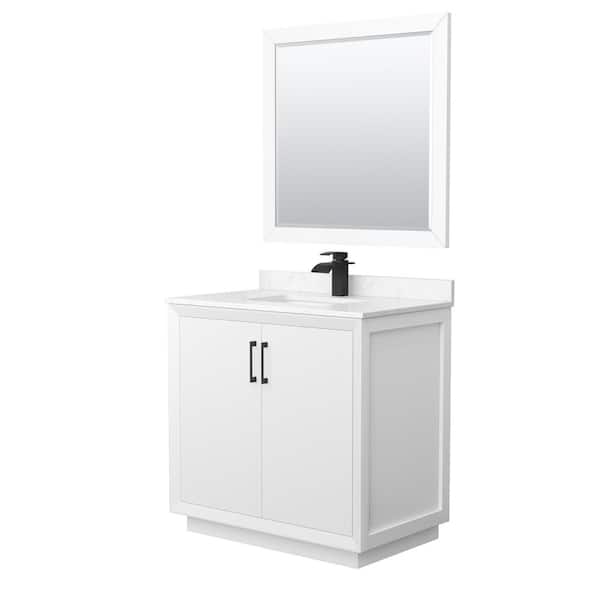 Wyndham Collection Strada 36 in. W x 22 in. D x 35 in. H Single Bath Vanity in White with Carrara Cultured Marble Top and 34" Mirror