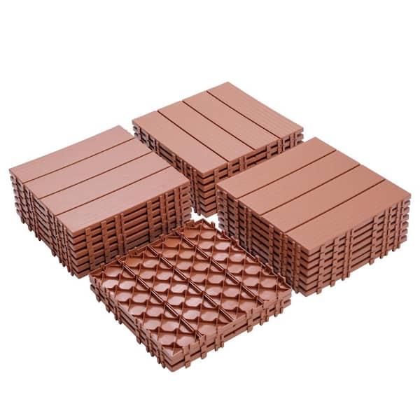 DENISLAWN 1ft. x 1ft. Patio Plastic Interlocking Deck Tiles, Deck Tiles Interlocking Outdoor All Weather in Brown (44 per Case)