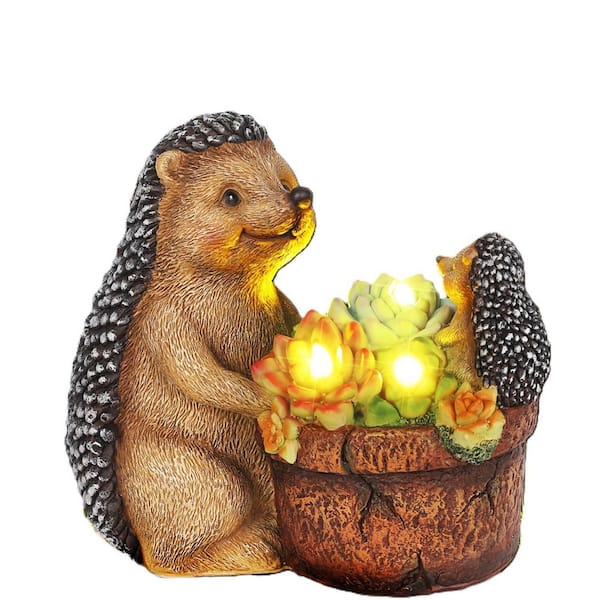 Phewnyzo 8.7 in. x 7.4 in. x 4.5 in. Succulent Hedgehog Garden Statues with Solar Outdoor Lights