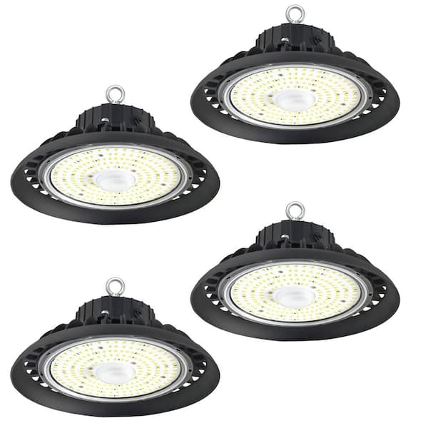 Bieuoram 100-Watt Integrated LED Dimmable Balck High Bay Light 16000LM 5000K Daylight Commercial UFO High Bay Light, IP65 (4Pack)