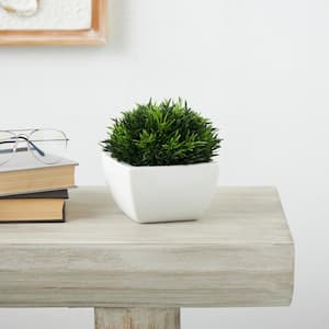 7 in. H Artificial Grass Plant with White Ceramic Pot