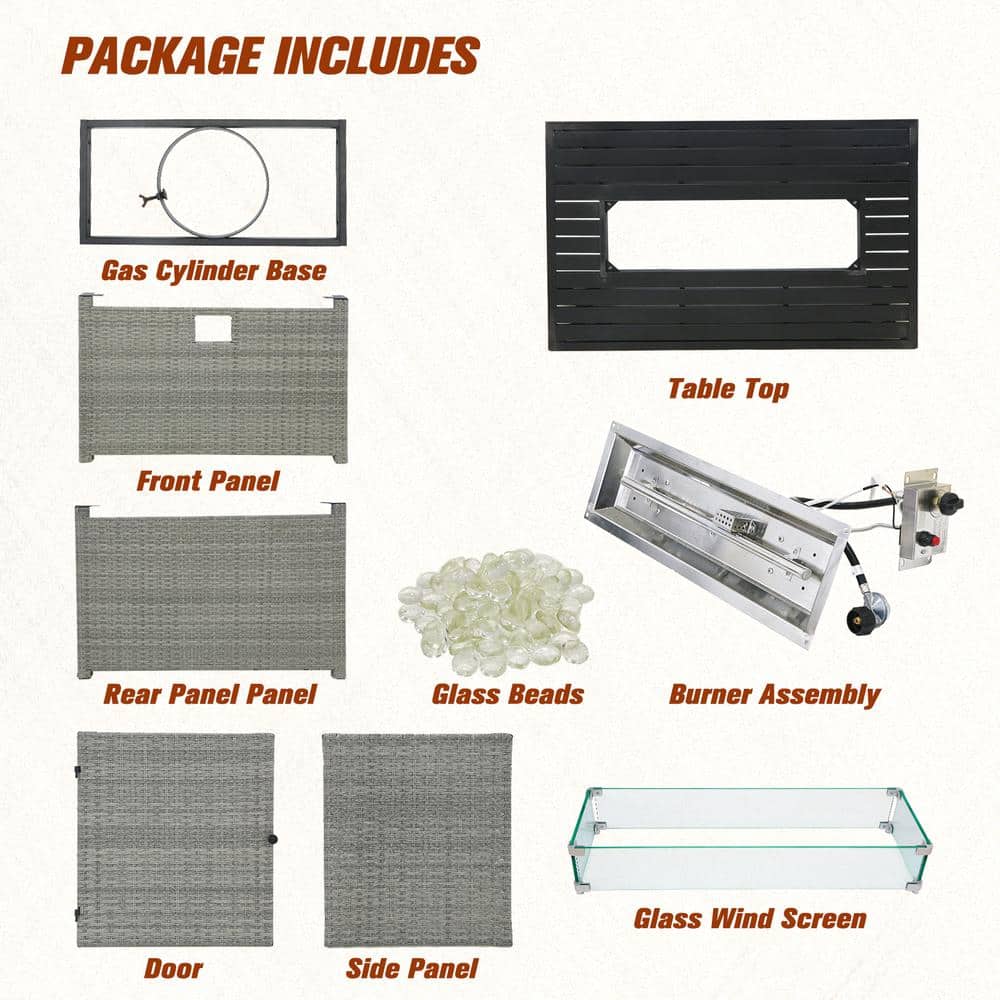 42 Inch Gray Wicker and Aluminum Gas Fire Pit Table
