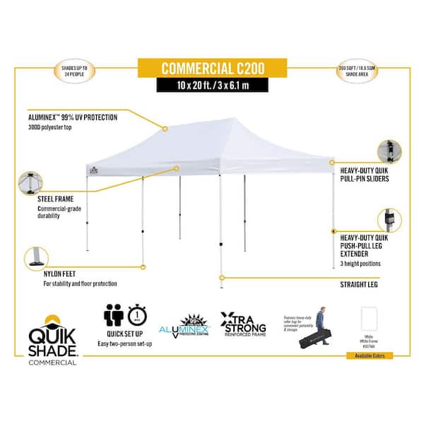 Quik Shade C200 10 ft. x 20 ft. White Straight Leg Commercial