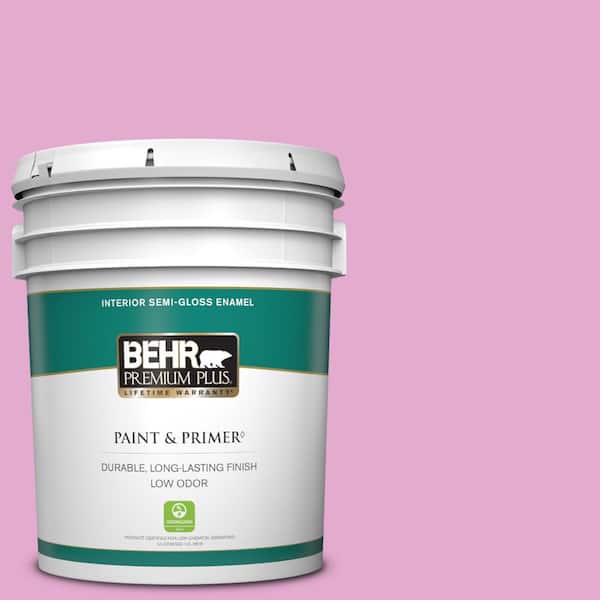 BEHR PREMIUM PLUS 5 gal. #680A-3 Pink Bliss Semi-Gloss Enamel Low Odor Interior Paint & Primer