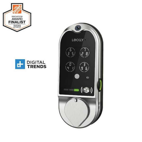 Lockly Vision Satin Nickel Deadbolt WiFi Smart Lock with Video Doorbell, Fingerprint, Keypad, App, Voice Control, 2-Way Audio