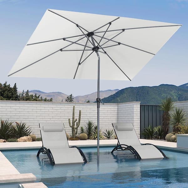 6 ft. x 9 ft. Square Aluminum Auto-Tilt Outdoor Market Patio Umbrella in White