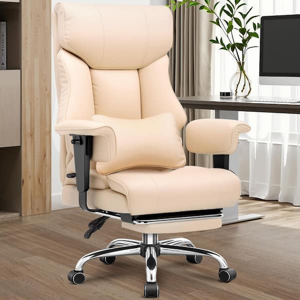 Big and Tall Faux Leather Office Chair with Lumbar Support Adjustable Height High Back Ergonomic Gaming Chair, Beige