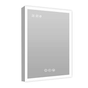 20 in. W x 28 in. H Silver Surface Mount Medicine Cabinets with Mirror LED with 3 Adjustable Shelves and LED Lighting