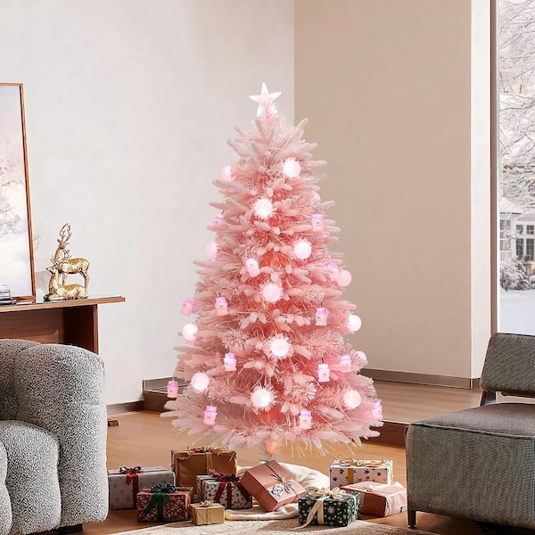 LuxenHome 5 ft. Prelit Pink Cherry Blossom Artificial Christmas