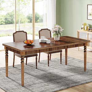Roesler Farmhouse Walnut Wood 63 in. 4 LegS Dining Table Seats 4, Kitchen Table with Solid Wood Turned Legs