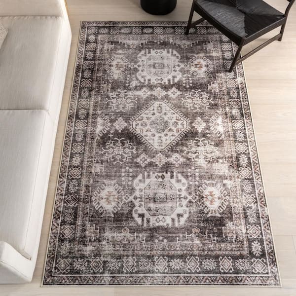 Antoinette Spill Proof Washable Charcoal 9 ft. x 12 ft. Indoor Area Rug