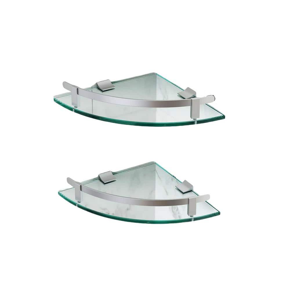 9.8 in. W x 9.8 in. D Silver Decorative Wall Shelf, Bathroom Shelves, Glass