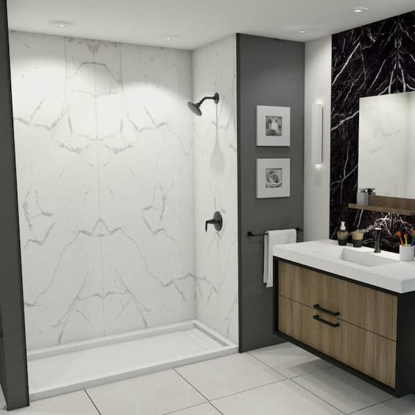 Transolid Titan 60 in. W x 96 in. H x 48 in. D 4-Piece Glue-Up Alcove Shower Wall Surround in White Caruso (Glossy)