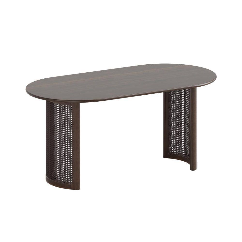 Haiden Oval Walnut Wood 79 in. Double Pedestal Dining Table Seats 8