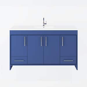 Pacific 60 in. W x 18 in D x 34 in H Bathroom Vanity in Navy with Integrated Ceramic Top and Brushed Nickel Handles