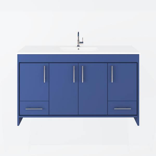 VOLPA USA AMERICAN CRAFTED VANITIES Pacific 60 in. W x 18 in D x 34 in H Bathroom Vanity in Navy with Integrated Ceramic Top and Brushed Nickel Handles