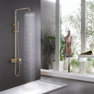 Single-Handle 1-Spray Wall Mount Tub and Shower Faucet with Hand Shower in Brushed Gold (Valve Included)