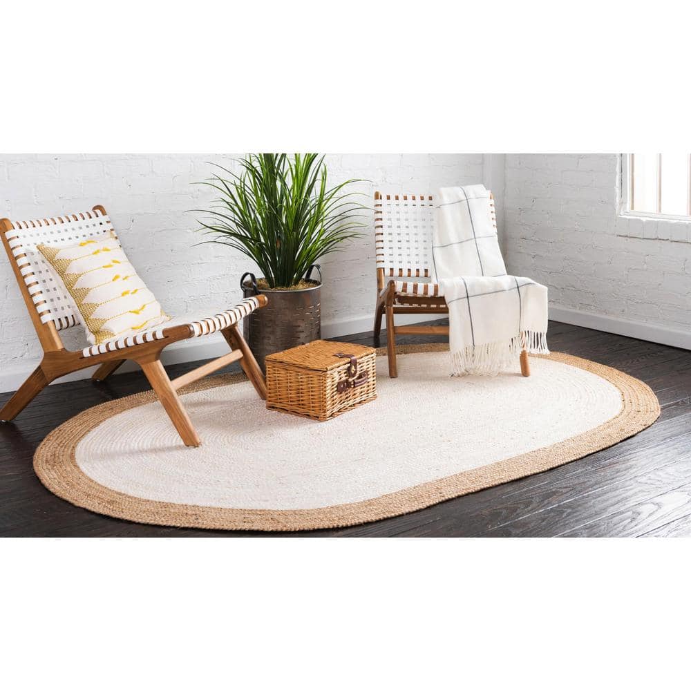 Handmade Braided White Jute 8' x 10' Oval Rug